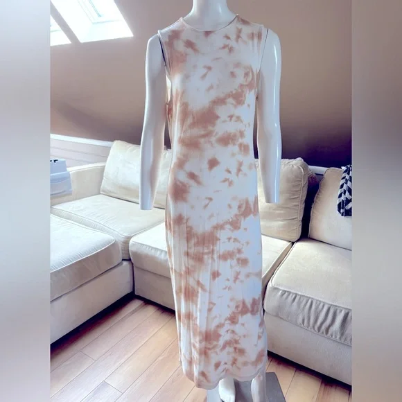 Gianni Bini Knit Racer Dress Ribbed Tank Tan Tie Dye Size Large - Picture 1 of 8